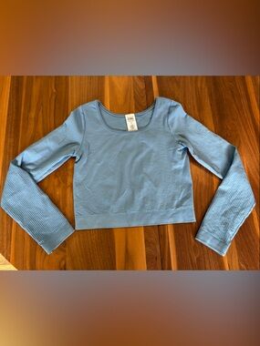 Athleta Girls Light Blue Long Sleeve Waffle Top